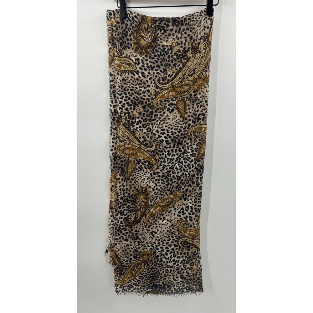 BEGG & CO Scotland 100% CASHMERE Scarf Shawl Leopard Paisley Animal Print 75x25